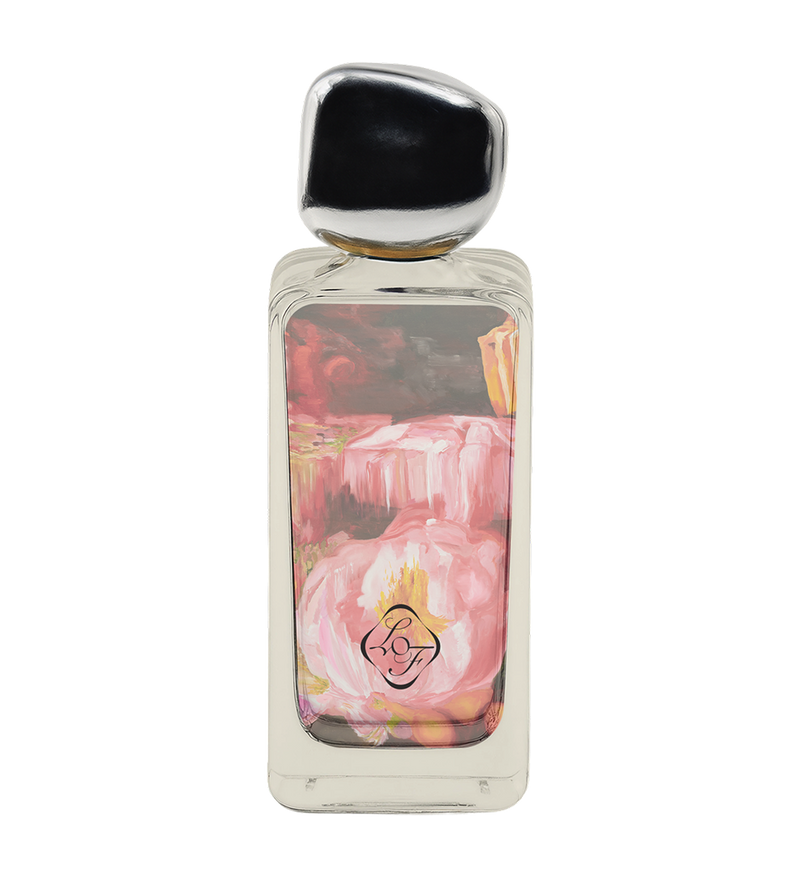Divine Intervention eau de parfum by Liberation of Flowers — 50ml glass bottle with a vibrant hand-painted artwork label