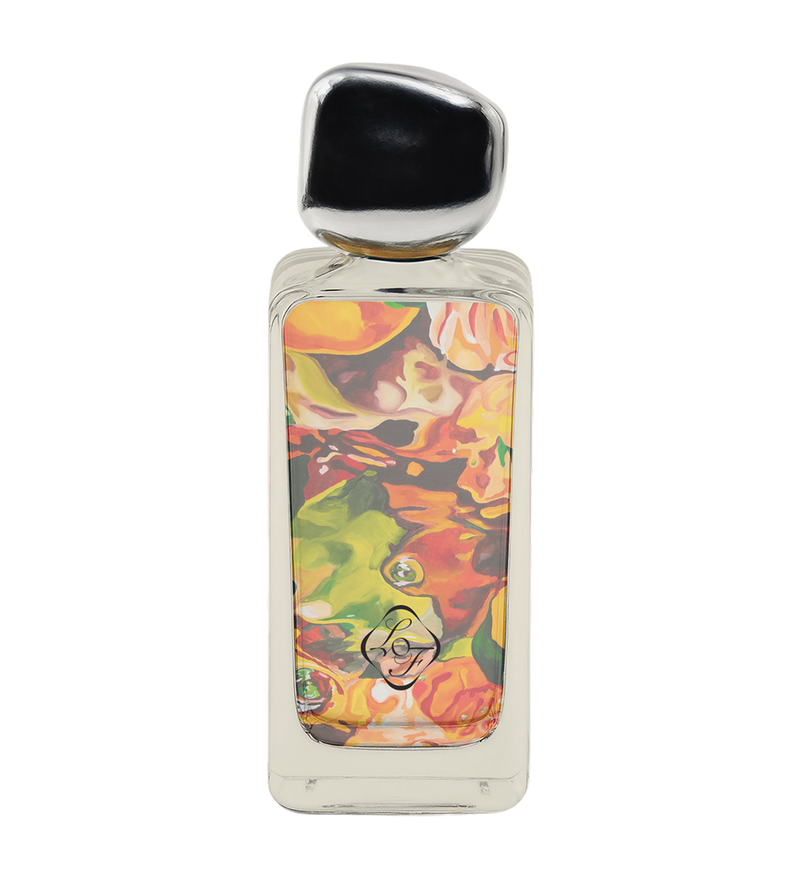 Plot Twist eau de parfum by Liberation of Flowers — 50ml glass bottle with a vibrant hand-painted artwork label