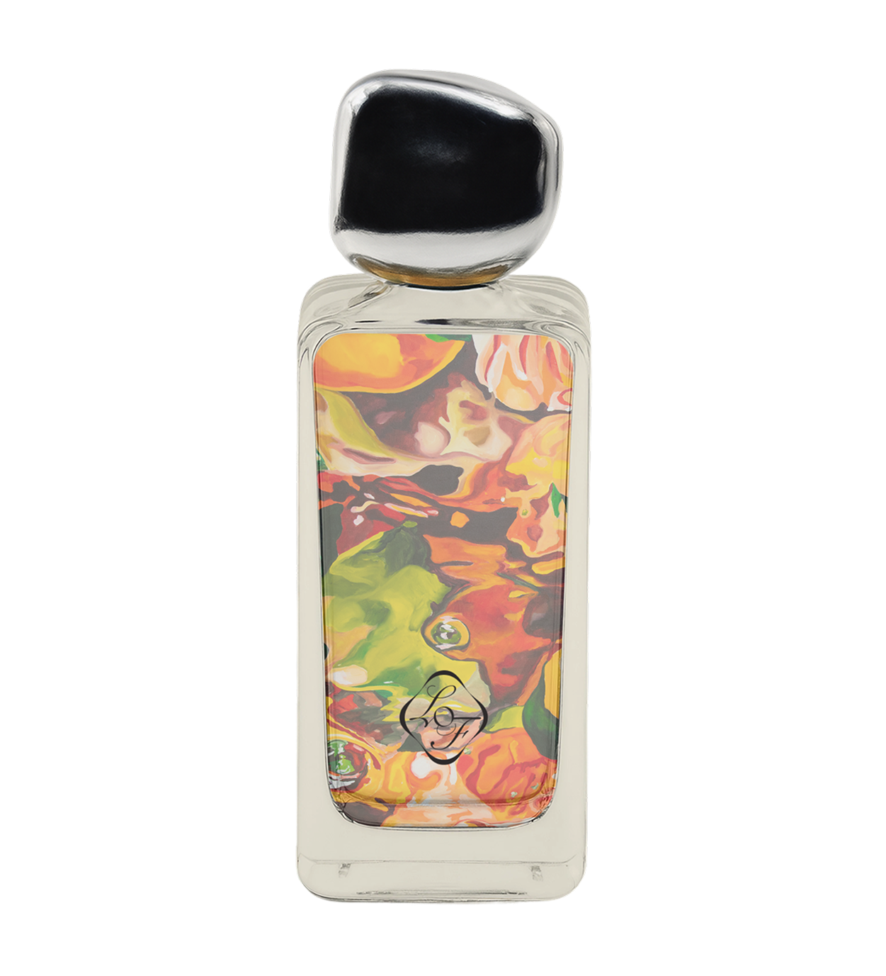 Plot Twist eau de parfum by Liberation of Flowers — 50ml glass bottle with a vibrant hand-painted artwork label